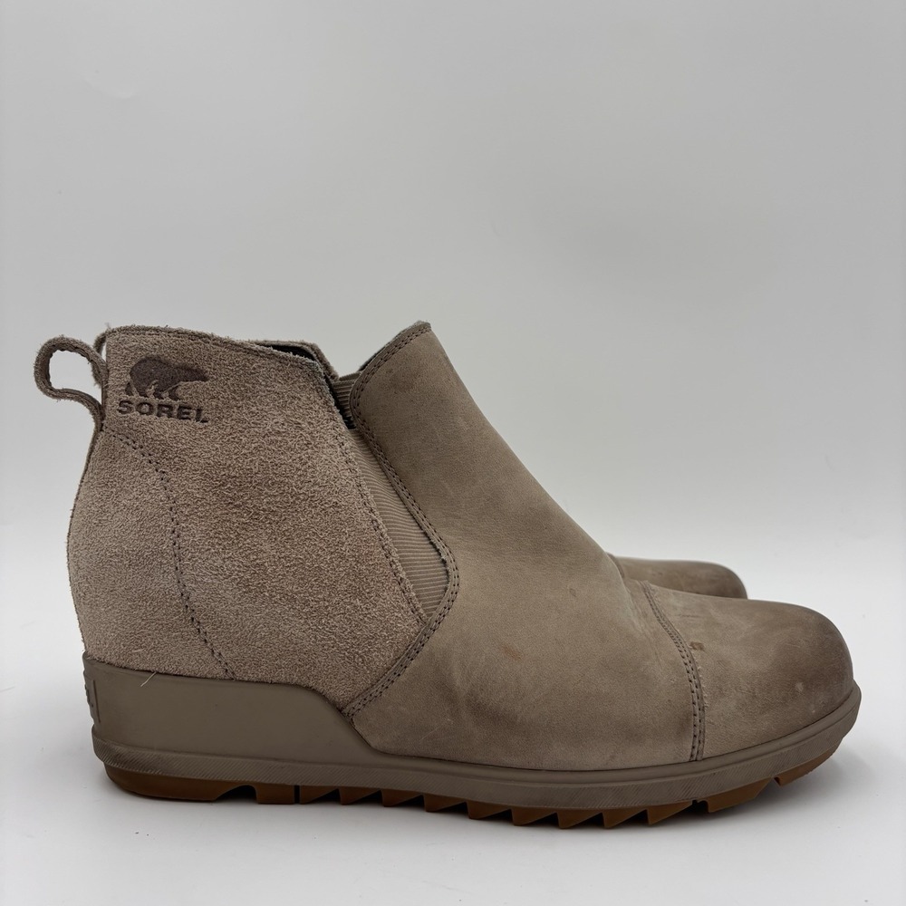 Sorel Evie Ankle Boots Booties Shoes Womens Size 9.5‎ Quarry Gum Leather Wedge